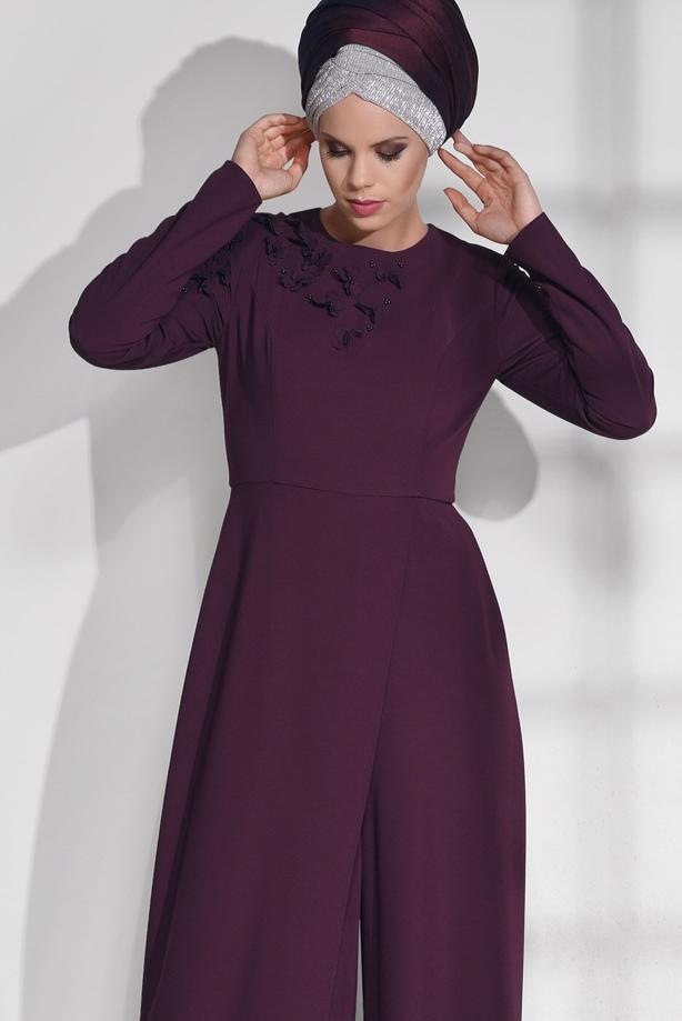 Vêtements hijab PRUNE COMBINAISON À FLEURS BRODÉES 4677  - TRENDTESETTÜR