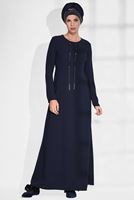 Tesettür giyim LACİVERT BİSİKLET YAKA ELBİSE 4702 