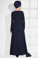 Tesettür giyim LACİVERT BİSİKLET YAKA ELBİSE 4702 