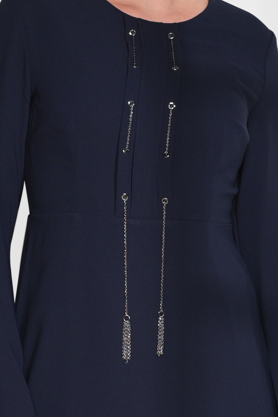 Tesettür giyim LACİVERT BİSİKLET YAKA ELBİSE 4702 