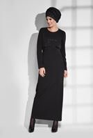 Tesettür giyim SİYAH BİSİKLET YAKA ELBİSE 4733