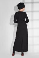 Tesettür giyim SİYAH BİSİKLET YAKA ELBİSE 4733