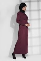 Tesettür giyim BORDO BİSİKLET YAKA ELBİSE 4733