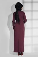 Tesettür giyim BORDO BİSİKLET YAKA ELBİSE 4733
