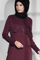 Tesettür giyim BORDO BİSİKLET YAKA ELBİSE 4733