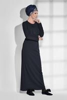Tesettür giyim LACİVERT BİSİKLET YAKA ELBİSE 4733