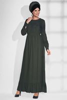 Tesettür giyim HAKİ TAŞ BASKILI ELBİSE 4779