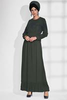 Tesettür giyim HAKİ TAŞ BASKILI ELBİSE 4779