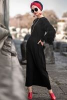 Hijab clothing BLACK TIE-FRONT FRINGED DRESS 4831 