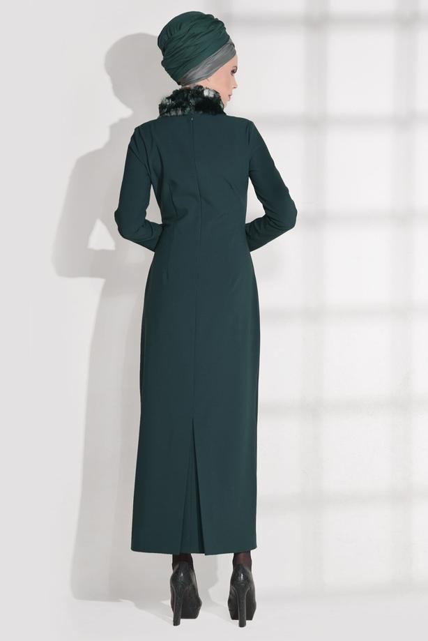 Tesettür giyim  KÜRK YAKALI DAR ELBİSE 4846  - TRENDTESETTÜR