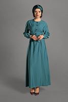 Tesettür giyim MAVİ  DÜĞME DETAYLI ELBİSE 6244