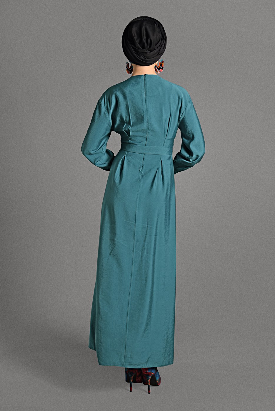 Tesettür giyim MAVİ  DÜĞME DETAYLI ELBİSE 6244