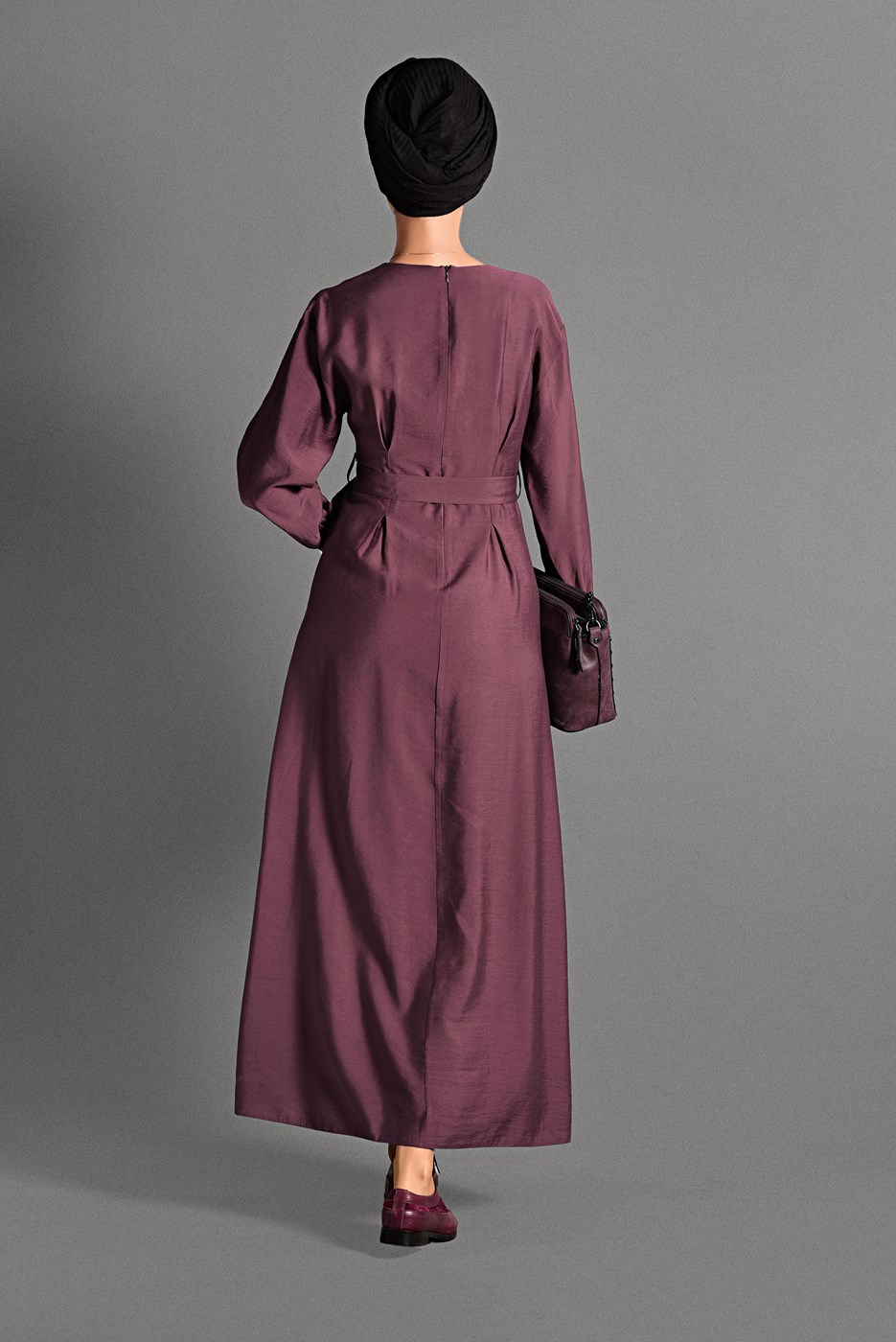 Tesettür giyim MÜRDÜM  DÜĞME DETAYLI ELBİSE 6244