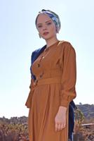 Tesettür giyim TURUNCU  DÜĞME DETAYLI ELBİSE 6244