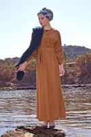 Tesettür giyim TURUNCU  DÜĞME DETAYLI ELBİSE 6244