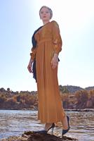 Tesettür giyim TURUNCU  DÜĞME DETAYLI ELBİSE 6244