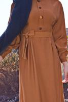 Tesettür giyim TURUNCU  DÜĞME DETAYLI ELBİSE 6244