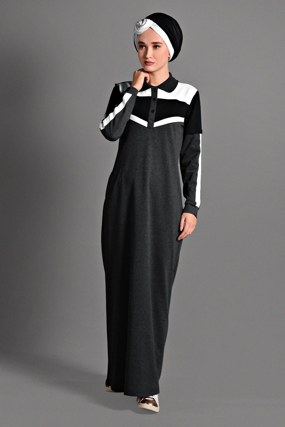 Vêtements hijab GRIS ROBE SPORT À COL CHEMISE 6328 
