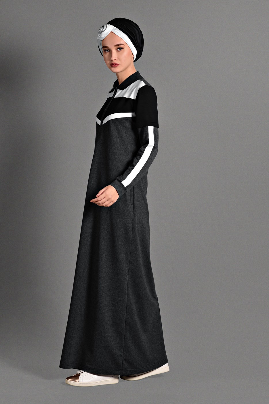 Vêtements hijab GRIS ROBE SPORT À COL CHEMISE 6328 