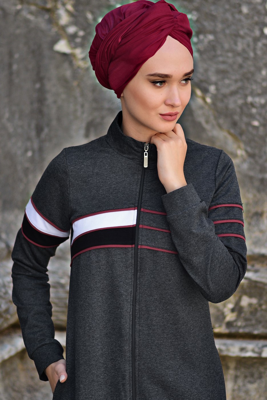 Vêtements hijab GRIS PARDESSUS SPORT À RAYURES 6428 