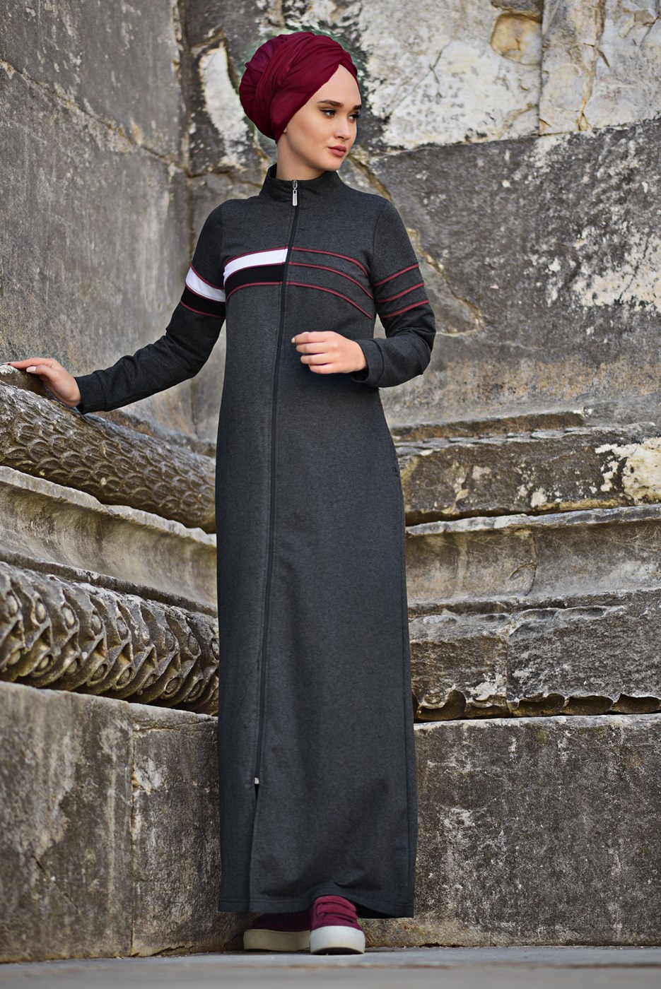 Vêtements hijab GRIS PARDESSUS SPORT À RAYURES 6428 