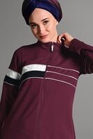 Tesettür giyim BORDO ÇİZGİ DESENLİ SPOR FERACE 6428