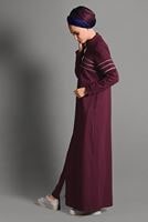 Tesettür giyim BORDO ÇİZGİ DESENLİ SPOR FERACE 6428