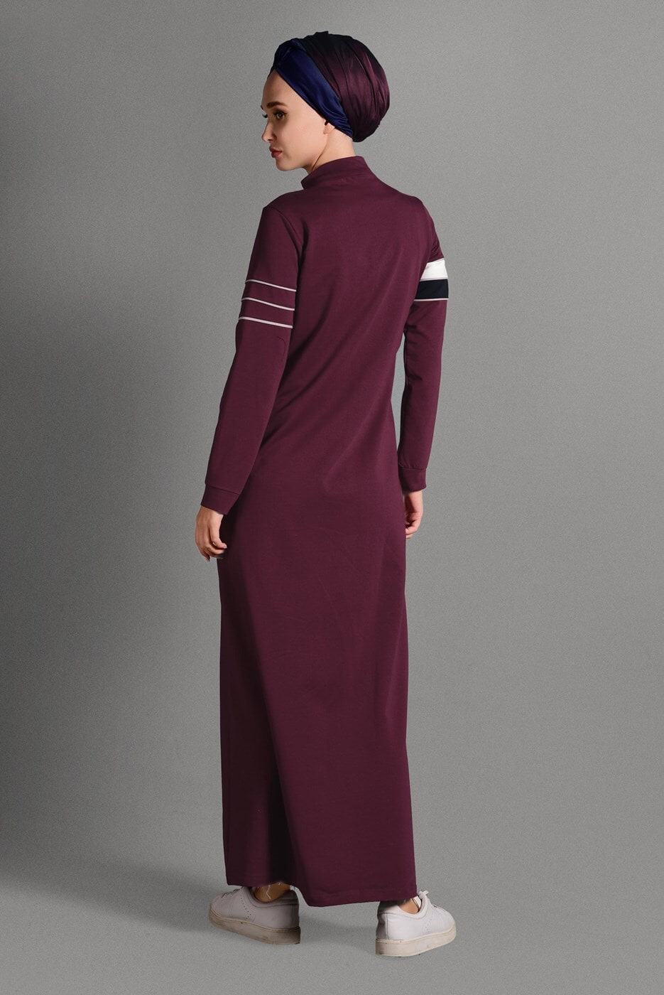 Tesettür giyim BORDO ÇİZGİ DESENLİ SPOR FERACE 6428