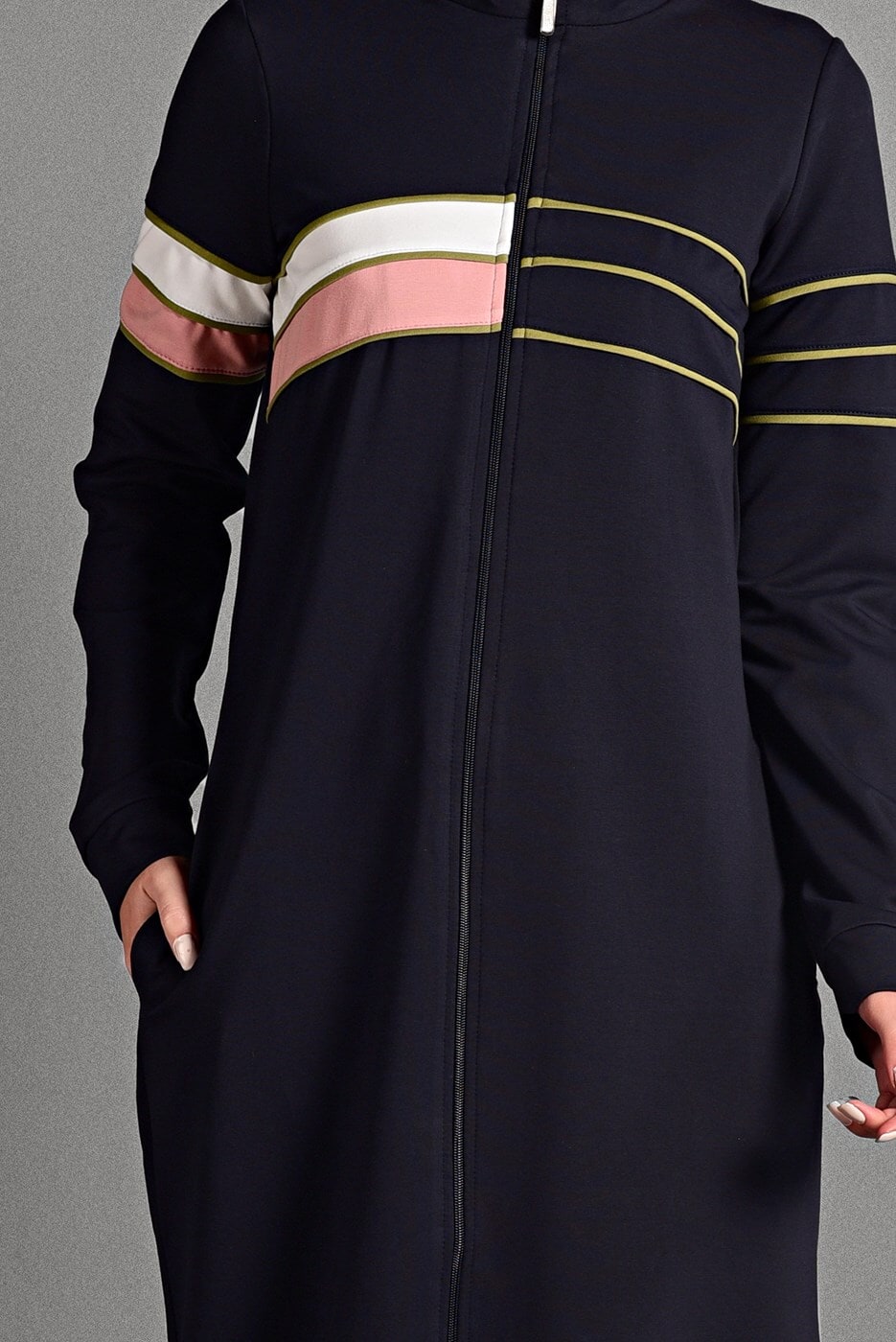 Tesettür giyim LACİVERT ÇİZGİ DESENLİ SPOR FERACE 6428 