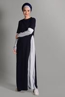 Tesettür giyim LACİVERT ÇİZGİ DETAYLI EŞOFMAN ELBİSE 7128 