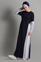 Tesettür giyim LACİVERT ÇİZGİ DETAYLI EŞOFMAN ELBİSE 7128 