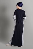 Tesettür giyim LACİVERT ÇİZGİ DETAYLI EŞOFMAN ELBİSE 7128 