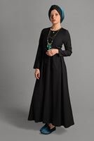 Tesettür giyim SİYAH CEPLİ BELİ BAĞCIKLI ELBİSE 8244 