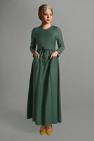 Tesettür giyim YEŞİL CEPLİ BELİ BAĞCIKLI ELBİSE 8244 