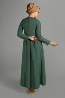 Tesettür giyim YEŞİL CEPLİ BELİ BAĞCIKLI ELBİSE 8244 