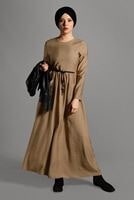 Tesettür giyim TURUNCU CEPLİ BELİ BAĞCIKLI ELBİSE 8244 