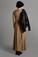 Tesettür giyim TURUNCU CEPLİ BELİ BAĞCIKLI ELBİSE 8244 