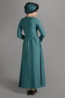 Tesettür giyim YEŞİL CEPLİ BELİ BAĞCIKLI ELBİSE 8244 