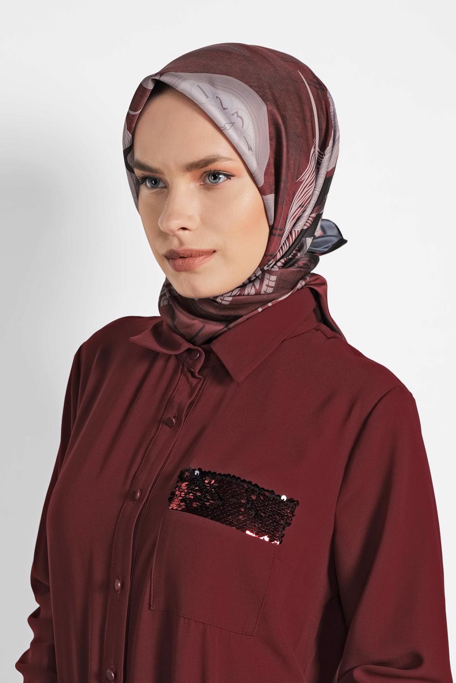 Vêtements hijab ROUGE BORDEAUX ÉCHARPE NUMÉRIQUE ALVİNA 9943