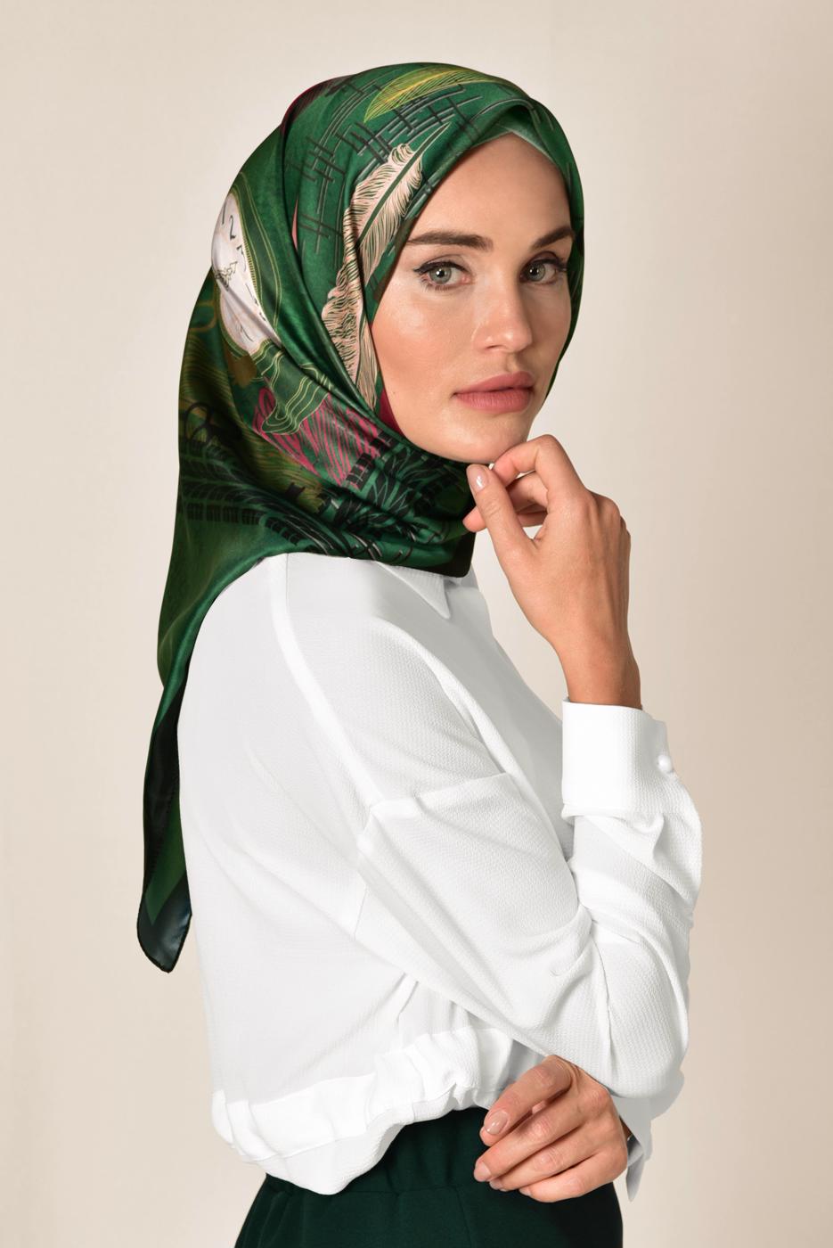 Hijab clothing GREEN ALVİNA DIGITAL SCARF 9943 