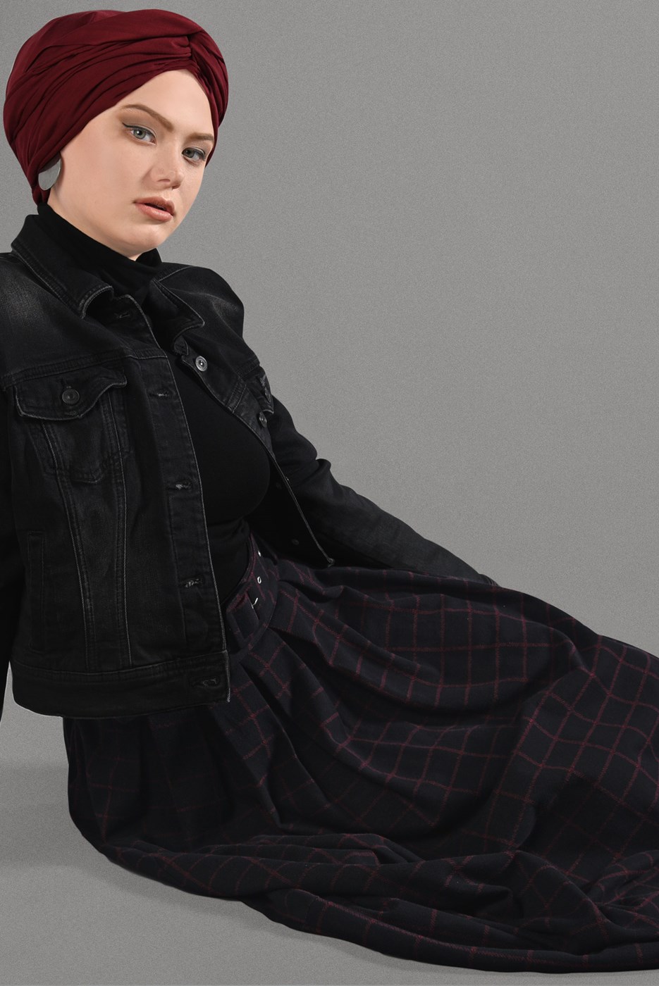 Tesettür giyim SİYAH EKOSE DESENLİ ETEK 008-1