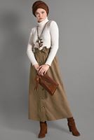 Tesettür giyim KAHVE BELİ KEMERLİ DÜĞME DETAYLI ETEK  518-1