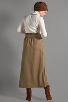 Tesettür giyim KAHVE BELİ KEMERLİ DÜĞME DETAYLI ETEK  518-1