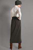 Tesettür giyim HAKİ BELİ KEMERLİ DÜĞME DETAYLI ETEK  518-1