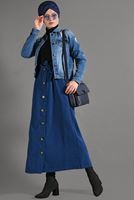 Tesettür giyim LACİVERT BELİ KEMERLİ DÜĞME DETAYLI ETEK  518-1