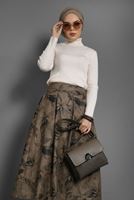 Tesettür giyim KAHVE YAPRAK DESENLİ ETEK 976-5