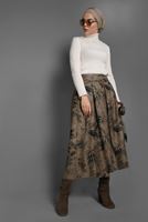 Tesettür giyim KAHVE YAPRAK DESENLİ ETEK 976-5
