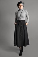 Tesettür giyim SİYAH KEMER DETAYLI SÜET ETEK 018 