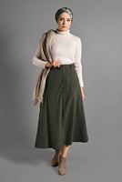 Tesettür giyim HAKİ KEMER DETAYLI SÜET ETEK 018 