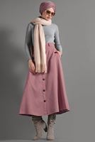 Tesettür giyim PUDRA KEMER DETAYLI SÜET ETEK 018 